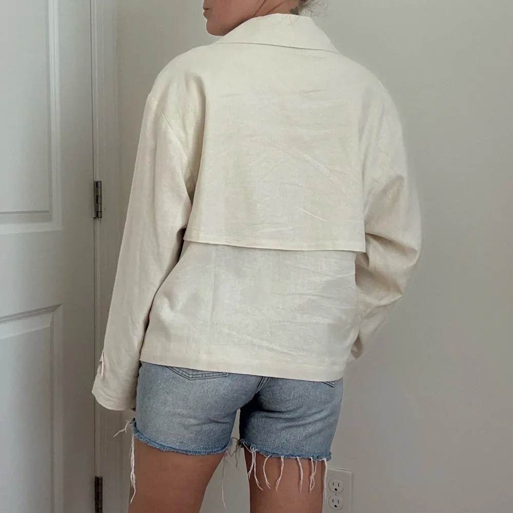 Women's Cream Double-Breasted Lightweight Jacket - Picture 8 of 12